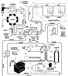 Electrical System Diagram and Parts List for 465604X50A 2003 Briggs and Stratton Lawn Tractor
